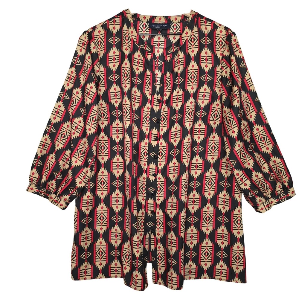 Jones New York Blouse Womens XL Wild Cherry Geometric Southwestern Tunic Top